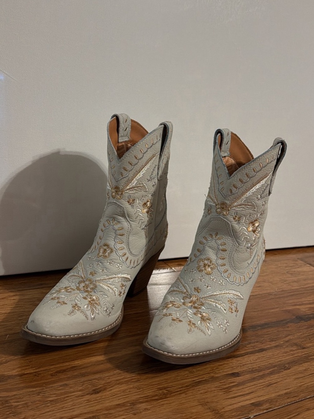 dingo Light Gray Embroidered Western Ankle Boots